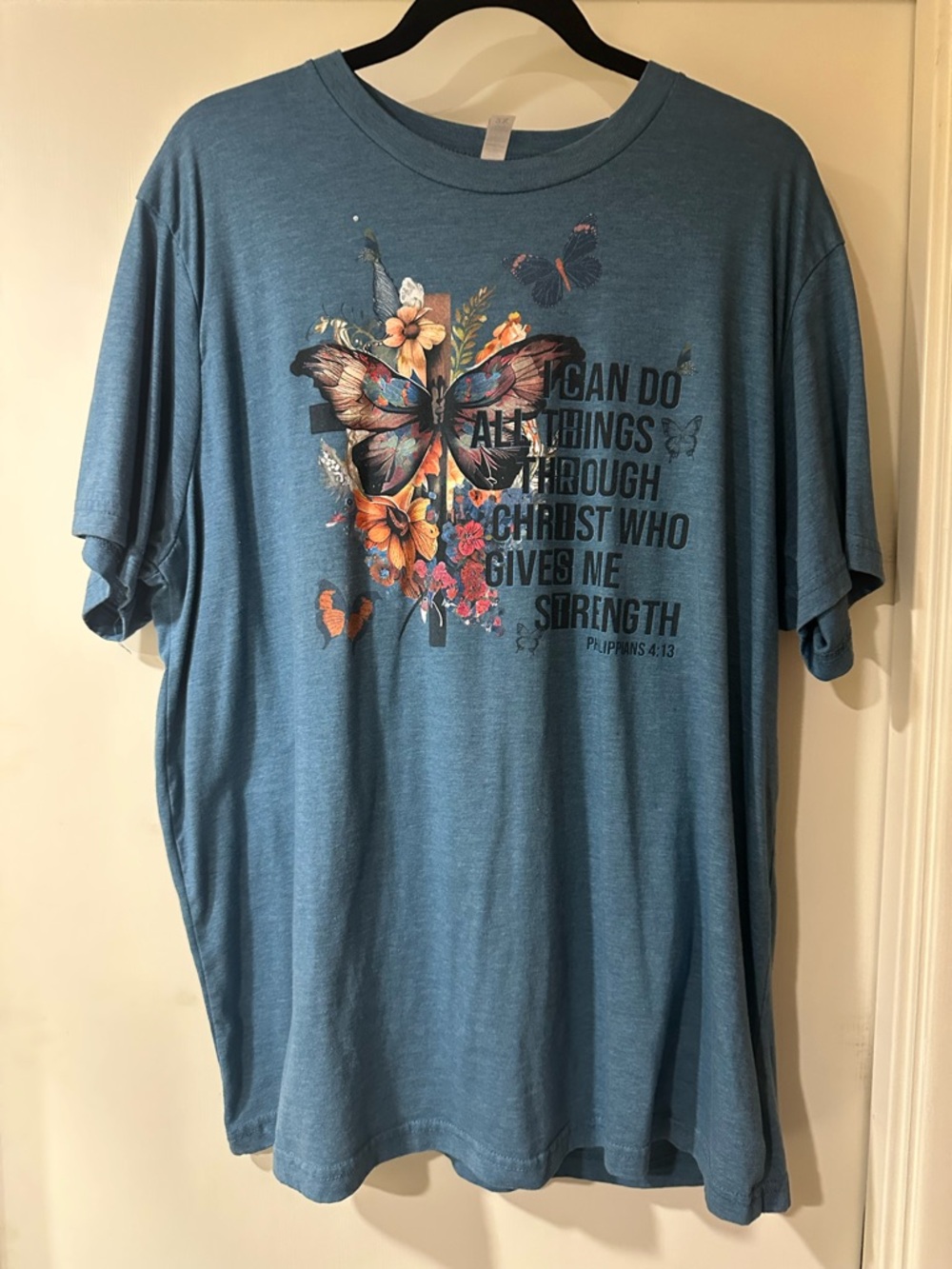 Blue Butterfly Faith Graphic Tee - Women's Short Sleeve